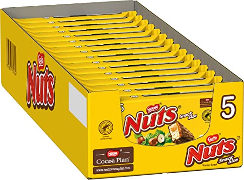 Nuts Nestlé NUTS, Haselnuss Schokoriegel mit Karamellfüllung, ganze Haselnüsse und leckere Candy Creme, ummantelt mit Milchschokolade, 16er Pack (à 5x30g)