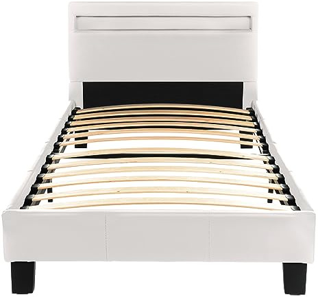 Home Deluxe - LED Bett Astro - Weiß, 90 x 200 cm - Inkl. Lattenrost I Polsterbett Design Bett inkl. Beleuchtung