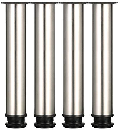 Drenky 4 Stück Möbelfüße Metall Tischbeine Metall 30cm Rund Edelstahl Gebürstet möbelfüße verstellbar Tischbeine Höhenverstellbar Gesamthöhe 300mm-315mm Kommen Mit Edelstahlschrauben für Möbel Projekt