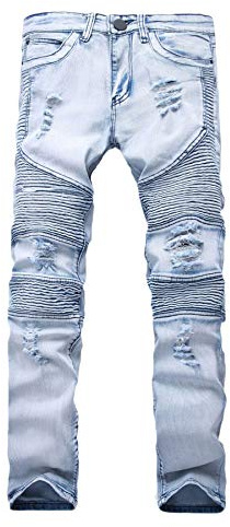Andongnywell Mens Distressed Biker Slim Jeans Stretched Ripped Denim Pants Skinny Destroyed Fashion Stretch Jeans (Light Blue,34)