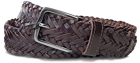 ROYALZ flätat bälte läderbälte flätat män kvinnor läderbälte vintage äkta läder med metallspänne unisex 35 mm bred, BRUN, 105