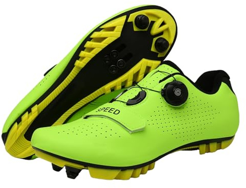 Zapatillas De Ciclismo, Hombres Mujeres Botas De Bicicleta De Montaña, Unisex Zapatos De Bicycle Exteriores Pro MTB Compatibles con Todos Los SPD, Sneakers con Cordones Rápidos Yellow, 46 EU