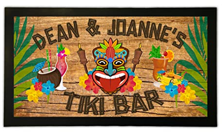 Personalised TIKI Bar Runner Mat Cocktail Tropical Home Pub Outdoor Beach Good Luck Shed Man Cave Novelty Beer Gin Wine Prosecco Rum Mai Tai