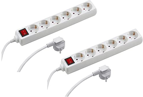 Meister Steckdosenleiste 6-fach - 2er Set - 1,4 m Kabel - weiß - mit Schalter - IP20 Innenbereich - Steckerleiste / Mehrfachsteckdose / Tischsteckdose / Tido 6-fach / 7430560 | Kunststoffleitung – IP20 Innenbereich – Steckerleiste – Mehrfachsteckdose – Tischsteckdose – Tido 6-fach – weiße Ausführung