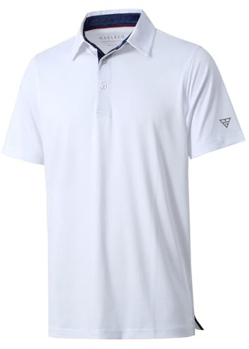 M MAELREG Golf Polo Shirts for Men Short Sleeve Performance Moisture Wicking Quick Dry Casual Collared Men’s Polo Shirts White