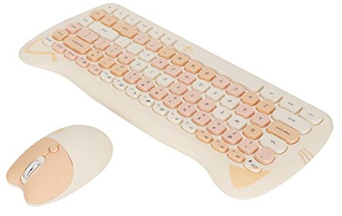Tastiera Wireless Mouse Combo, 2.4G Wireless Cute Cat Mini Tastiera e Colorati Set, Rosa Cute Girls Mouse Tastiera per PC, Notebook, Laptop(Colore del tè al latte)