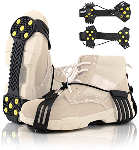 Xproutdoor Rutschfeste Eisklampen Schnee-Griffe, mit verstellbarer Schnur, starke Traktion Steigeisen 10 Stahlnieten, für Schuhe und Stiefel, Schnee-Eis-Walking, Medium