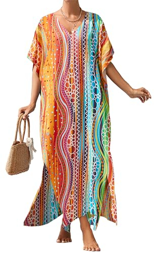 Bsubseach Strandkaftan, klänning, kortärmad, loungewear, kaftan, strandklänning, ledig, för kvinnor, En Storlek