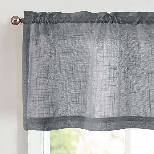 TOPICK Sheer Scheibengardine Voile Bistrogardine Wohnzimmer modern Lichtdurchlässig Kurz Küchevorhang Gardine Gaze Schals Fensterschal Küche kleine Fenster Landhausstil 1 Stück 130B x 40H(cm) Grau