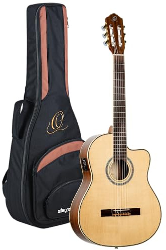Ortega Guitars Family Pro E-Akustik Konzertgitarre - Fichte Natur RCE141NT | 4/4 Nylonsaitengitarre, integrierter Preamp, massive Engelmann-Fichtendecke & Mahagoni-Korpus in Hochglanz, inkl. Pro-Gigbag