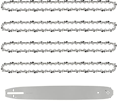 4 Stück Sägeketten + Schwert Länge 40cm (16), Profi Kette Passend - 3/8 - 0,050(1,3mm) - 57 Treibglieder, Ersatzkette für Diverse Motorsäge Kettensäge