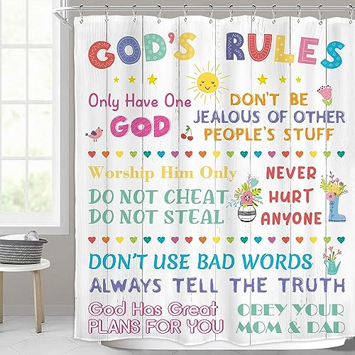 Homewelle Colorful Quotes Kids Shower Curtain Christian Bible Verse Abstract Cartoon Cute Wooden Plank Modern Simple 60Wx72H Inch for Boys Girls Children Waterproof Polyester Fabric Bathroom Bathtub