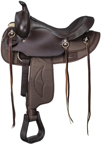 Sazaar Tack Komfortabler Hybrid Western Trail Sattel 30,5 cm bis 45,7 cm, Leder, Synthetik, Pferdesattel, Braun, ST-0050 (38,1 cm Sitz)