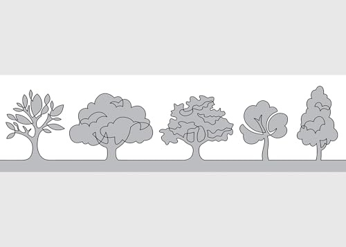 AG Design Bordura Autoadesiva Alberi Disegnati Grigio, AWB 8280 | Decorazione Impermeabile per Pareti, Mobili, Carte da Parati, Rivestimenti Murali, Pellicola | Larghezza 500 cm x Altezza 13,8 cm