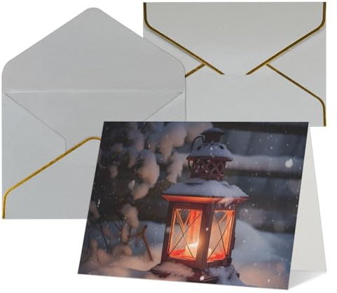 NONHAI Confezione da 12 biglietti di auguri con buste, lanterna e neve, biglietti vuoti per tutte le occasioni, compleanno, matrimonio, ringraziamento, incoraggiamento