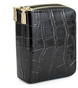 FuninCrea Geldbörse Damen Klein Kartenetui Damen Kartenhülle Akkordeon, Karten Portemonnaie Doppelte Taschen Portemonnaie Damen Klein Visitenkartenhalter mit Reißverschluss (Schwarz)