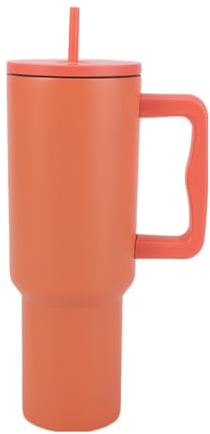 Bicchiere termico sottovuoto in acciaio inox con coperchio e cannuccia, per acqua, tè freddo o caffè (arancione)