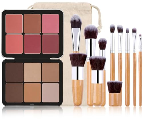 JasCherry Palette Contouring Maquillage Poudre Contour Kit, avec 10 Pinceaux Maquillage, Makeup Fard à Joues Anti-Cernes Crème Correcteur de Teint, Coverage pour Les Cernes, Masque les Imperfections