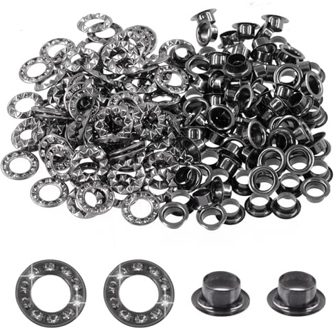 Swpeet Éclisses pour Cuir, Toile, Bâche (Pistole schwarz) 120 Ensembles Pistole noir 1/4 pouce (6mm) Strass Métal Laiton Éclisses Kit, Éclisses en métal Éclisses Éclisses