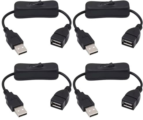 GTIWUNG 4 Stück USB Kabel mit Ein/Aus Schalter, USB Stecker auf Buchse Verlängerungskabel 35cm Schwarz für LED Schreibtischlampe LED Streifen