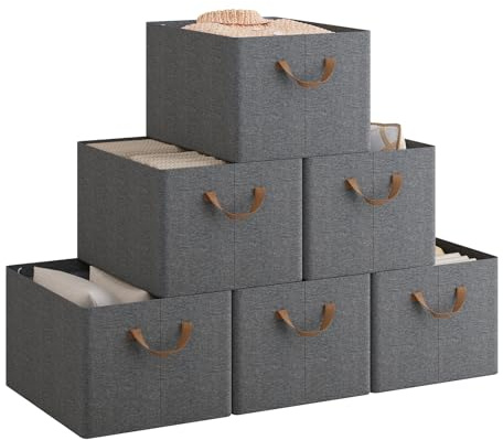 WOLTU Faltbare Aufbewahrungsboxen 6 Stück, mit Griffen, Grau, 42x32x26cm | aus Polyesterstoff, für Schlafzimmer, Arbeitszimmer, Wohnzimmer, für Kleidung Spielzeug, Organizer Box mit Griffen, faltbar,