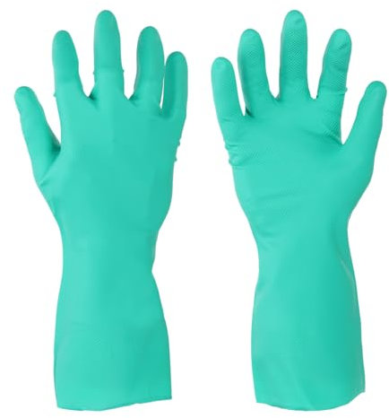 sourcing map Nitrile Chemical Resistant Gloves, Industrial Gloves Anti-Slip Protective Safety Work Glove for Cleaning Dish Washing Resist Acid Alkali, Small,Green