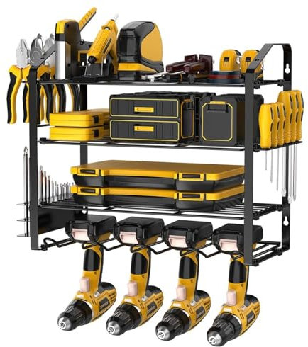 Organizador de herramientas eléctricas de 4 capas, soporte de pared para herramientas de taladro eléctrico, ahorro de espacio, resistente y duradero, fácil de instalar, añade más espacio de
