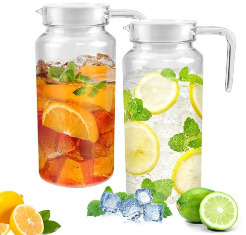 ADERTOS 2 Pcs Jarra Agua Plastico 1.25L Botella Agua Nevera Jarra de Agua de Acrílico para Nevera Jarra para Frigorífico con Tapa Jarras de Bebida para Zumos Agua Bebidas Frigorífico