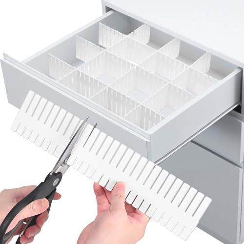 YVCVQKUC 20er-Pack verstellbare Schubladen-Organizer-Teiler, 32 x 7 cm, weiße Schubladenteiler, Kosmetik- und Schlafzimmeraccessoire