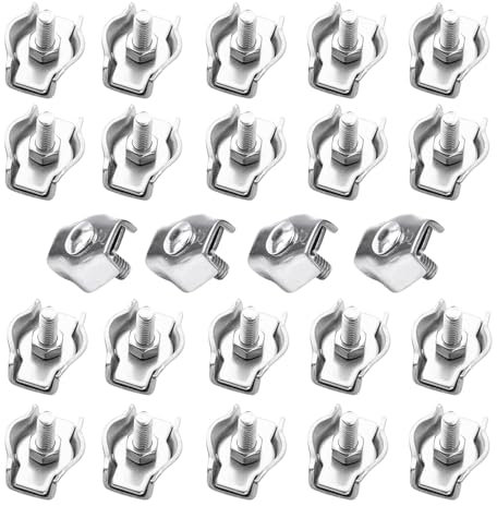 TOP-VIGOR 24Pcs M3 Simplex Bolt Wire Rope Clip, 304 Stainless Steel Wire Rope Cable Clamp Single Bolt Rigging Fasteners for Clothesline, Awning Fastening, Rigging Railing