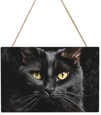 Holzkreise zum Basteln, 20,3 x 30,5 cm, Holzscheiben, eine schwarze Katze auf schwarzem Hintergrund, Holz-Türhänger, zum Aufhängen, rechteckige Holzscheiben mit Bindfaden, Holzornament für Schild,