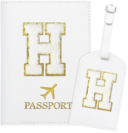 ZVRSUA Reisepasshülle Kofferanhänger Set mit Buchstabe , Reisepasshülle Personalisiert mit Namen, Passport Hülle Weiß, Travel Passport，Ausweistaschen，Geschenk für Frauen/Teenager/ Mädchen/Kind (H)