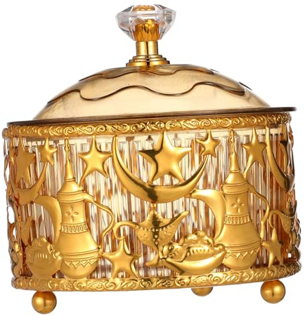 Gatuida Arabian Festival Bonbonschale Bonbonteller Gebäcktablett Runde Lebensmittelaufbewahrung Snacktablett Bonbon Behältertablett Mit Deckel Dekorationen Für Den Tisch Goldenes