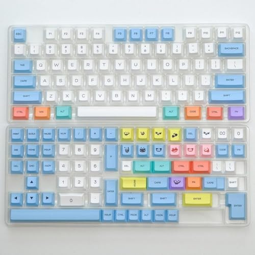 FKRTQIYN PBT Keycaps Set In Pastel Chalk Theme Compatible with MX Switch Mechanical Keyboards Compatible With ISO Layout 7U 144 Keyboards(Pastel Chalk-EN)