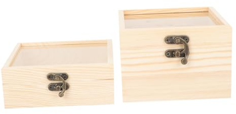 MUCKLILY Lot de 2 Boîtes en Bois de Pin Couvercle en Verre, Solides et Polyvalentes, pour Emballage Présent ou Rangement la Maison
