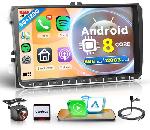 6G+128G 8 Core Android Autoradio für VW Golf 5 6 Passat Polo Tiguan Touran Caddy Skoda Seat 9 Zoll Autoradio Wireless Carplay Android Auto GPS Navi WiFi Mirror Link Bluetooth FM/RDS/DSP Rückfahrkamera