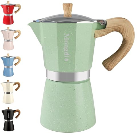 Mongdio Stovetop Espresso Maker Moka Pot, Cuban Coffee Maker Stove top coffee maker Moka Italian Espresso Greca Coffee Maker Brewer Percolator, 9 Espresso Cups, 15 oz - Green
