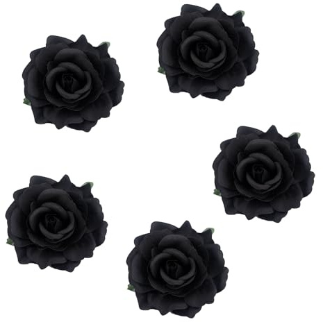 5 Stück schwarze Rosen-Haarspangen,Gothic-Haarschmuck für Damen 2-in-1-Brosche für Hochzeit Party Halloween Schwarze Gothic-Blumen-Haarnadel