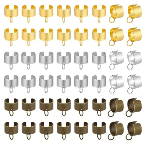 PH PandaHall 60st 3 Färger Manschettknappar i mässing, Clip-on örhängen med öppna ringar, falska fyrkantiga platta karperler, Helix för öron utan piercing
