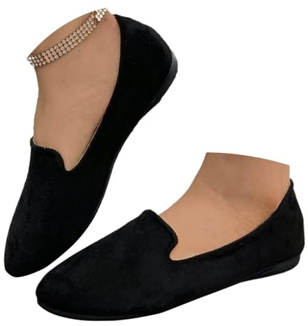 Scarpe basse da donna, in camoscio, morbide, senza lacci, ballerine, mocassini, mocassini, scarpe da guida nere, Nero , 39.5 EU