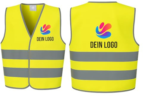 Warnweste Kinder personalisiert mit Logo, Namen oder Motiv – reflektierende Sicherheitsweste für Schule & Kindergarten – Farben: Pink, Gelb, Orange, Grün, Hellblau, Rot, Lila – mit Wunschtext