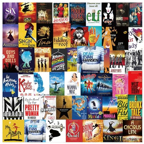 102 Pcs Broadway Poster Music Stickers, Unique Music Aesthetic Stickers Pack, Colorful Theatre Art Decals for Scrapbook Skateboard Guitar Suitcase Scooter Bike