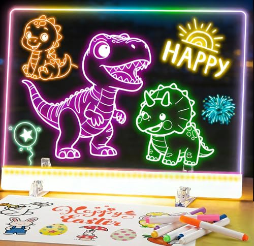 16Inch Rechargeable LED Drawing Tablet – 16 Glow Drawing Pad for Kids, 7 Colors Light Up Acrylic Neon Sign Writing Board, Creative & Educational Gifts for Girls/Boys Age 6-12 Year Old