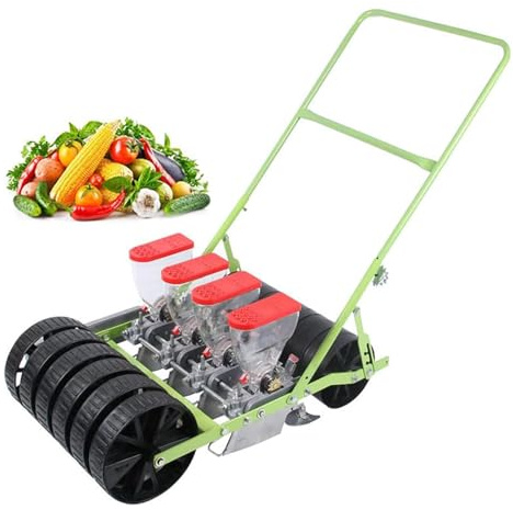 ZMJGLL Vegetable Seeders Hand Push,3 Rows,Adjustable Plant Spacing,Manual Planter for Seeds such as Corn, Spinach, Carrots (4 Row)