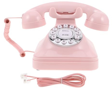 Alipis Vintage Corded Landline Telephone with Rotary Dial Pink Retro Phone for Home Office Use Classic Old Fashioned Wired Desk Phone and Decorative Vintage Telephone Model, 22 x 15. 5 x 15. 3 cm
