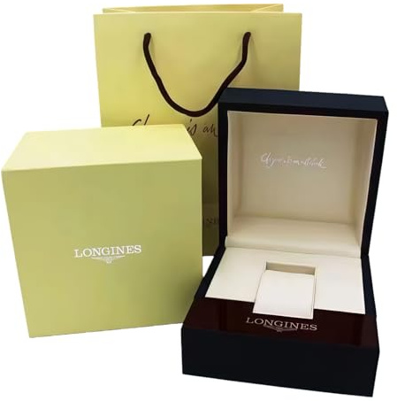 ROUREOX Caja Presentación Reloj Único Set Completo Cartón Beige Bolsa Transporte Cofre Madera Brillante para Longines Master Collection