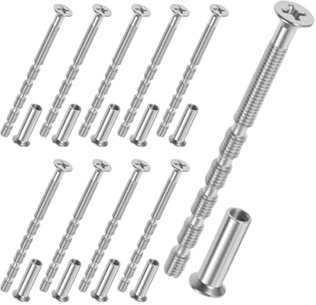 10 Pcs Door Handle Bolt Through Fixings, M4 Bolt Connecting Screws and Sleeves, Cabinet Handle Screws Stainless Steel Adjustable Fixers (60MM)