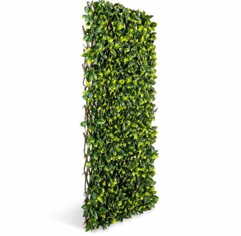 AQS INTERNATIONAL - Artificial Trellis Screening, Expandable Garden Hedge Panel, Privacy Screen UV-Resistant Fence Living wall, Decor Fence for Garden, & Indoor Outdoor (Laurel Leaves, 180cm x 30cm)