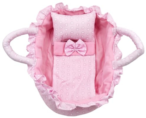 Takingup Couffin pour poupée, Porte-poupée Portable, avec Oreiller, Couette et Accessoires de Jouets, Convient aux poupées de 30 cm (12 Pouces), cœur Rose