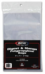 x 100ct BCW Digest or Manga Bags 6 x 7 5 8